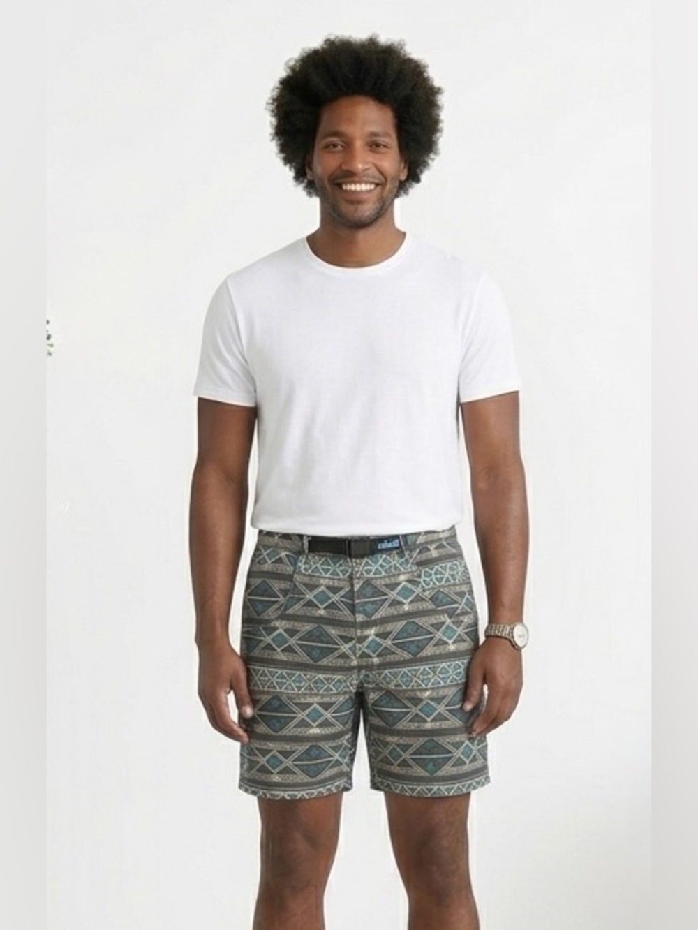 Kavu Chilli Lite Shorts Geometric Tribal Print Nylon Belt Graphic Stripe Outdoor